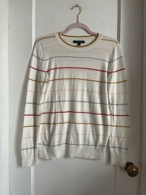 Banana Republic Cream Crewneck Sweater with Multi-Color Stripes